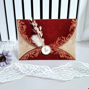 کارت عروسی طلقی با پاکت مخملی زرشکی